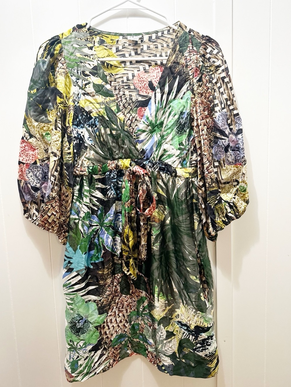Vintage cache silk tropical print mini dress size small